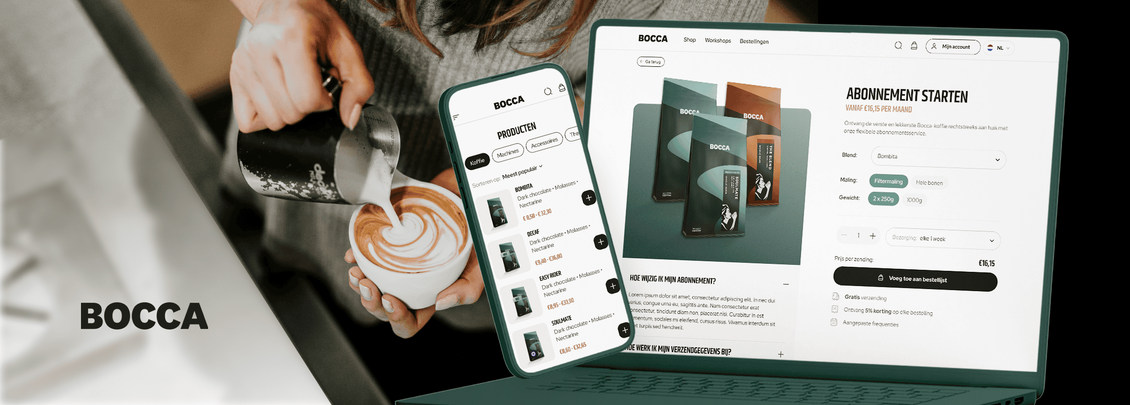 Bocca e-commerce webplatform: coffee for B2B and B2C